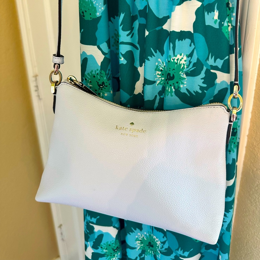 Kate Spade White Bailey Crossbody Bag with Adjustable Strap—Taro Milk